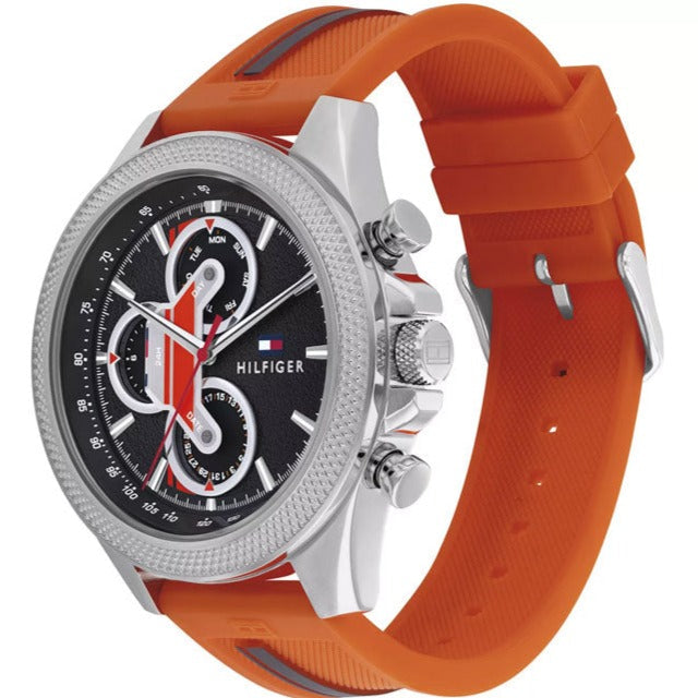 Tommy Hilfiger Clark Chronograph Grey Dial Orange Rubber Strap Watch For Men - 1792084