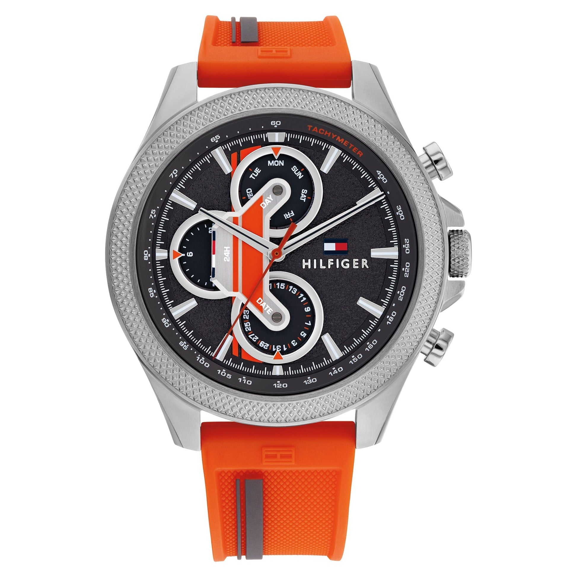 Tommy Hilfiger Clark Chronograph Grey Dial Orange Rubber Strap Watch For Men - 1792084