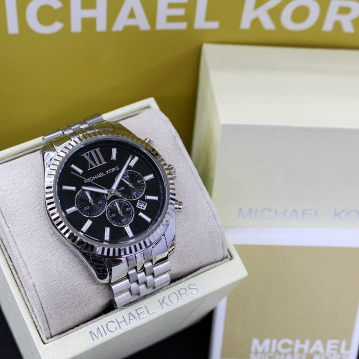 Michael Kors Lexington Chronograph Black Dial Black Steel Strap Watch For Men - MK8602