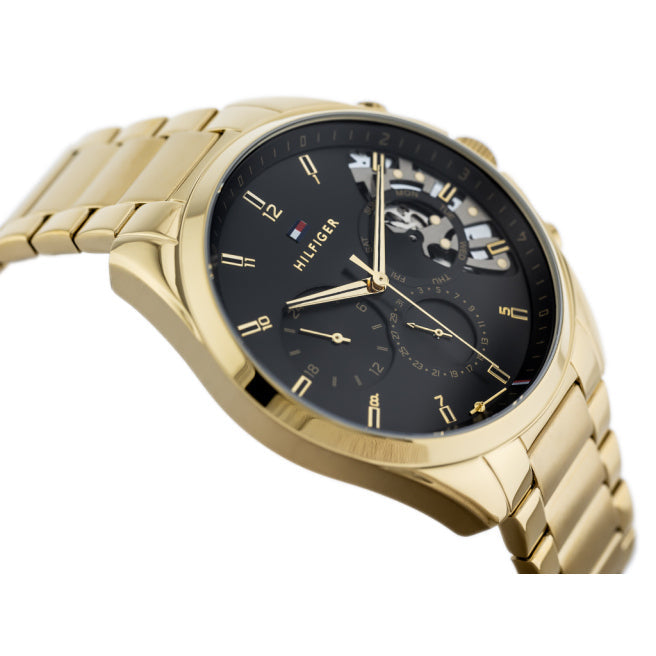 Tommy Hilfiger Baker Chronograph Black Dial Gold Steel Strap Watch for Men - 1710447