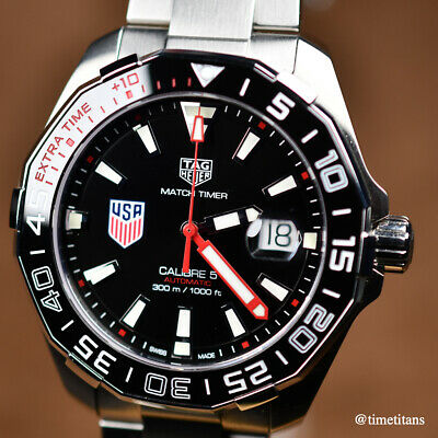 Tag Heuer Aquaracer Automatic Match Timer Black Dial Silver Steel Strap Watch for Men - WAY201G.BA0927