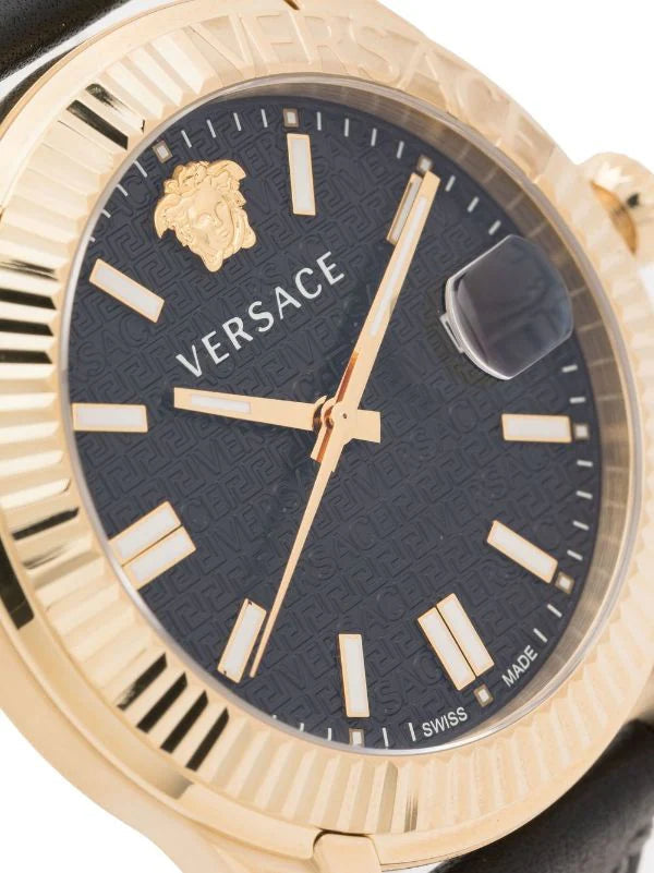 Versace Greca Time Quartz Black Dial Brown Leather Strap Watch For Men - VE3K00222