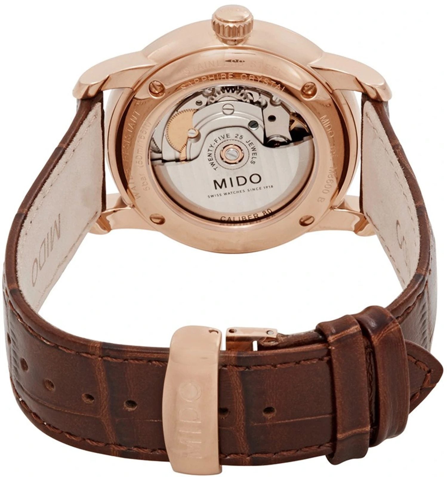 Mido Baroncelli III Automatic Diamonds Brown Dial Brown Leather Strap Watch For Women - M7600.3.64.8