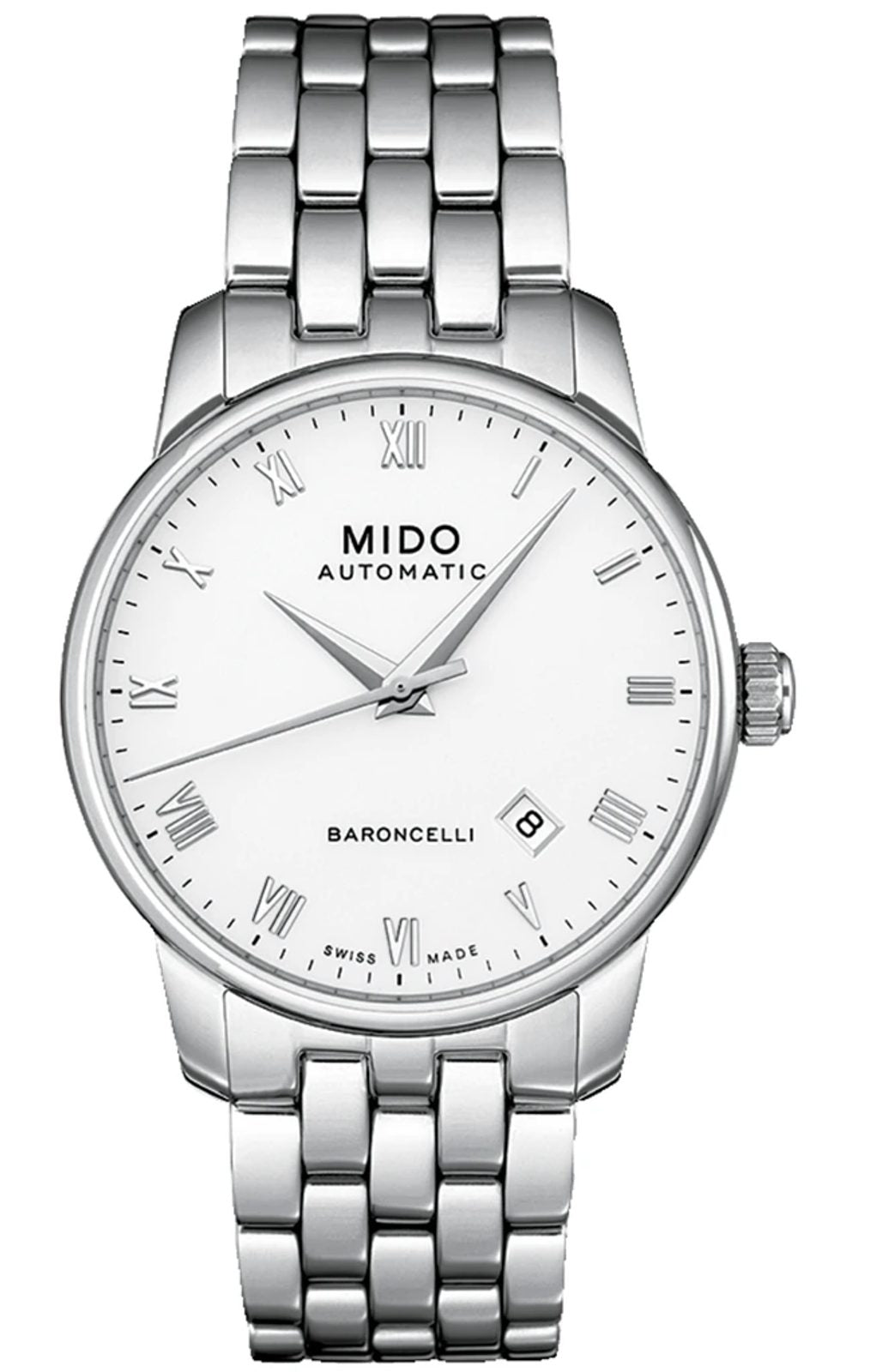 Mido Baroncelli III Automatic White Dial Silver Steel Strap Watch For Women - M7600.4.26.1