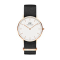 Daniel Wellington Classic Cornwall White Dial Black Nylon Strap Watch For Women - DW00100259