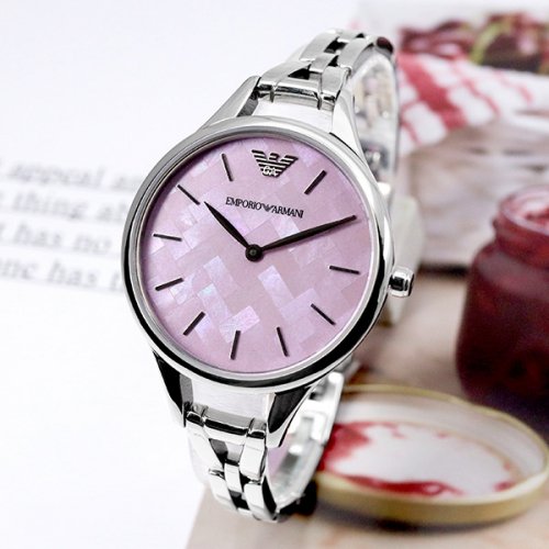 Emporio Armani Aurora Mother Of Pearl Purple Dial Silver Steel Strap Watch For Women - AR11122