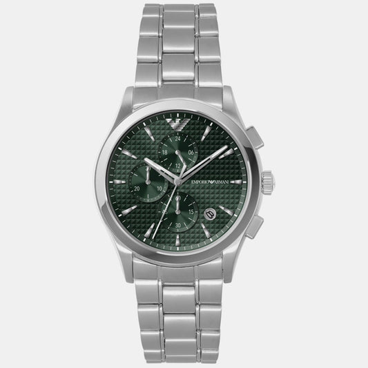 Emporio Armani Paolo Chronograph Green Dial Silver Steel Strap Watch For Men - AR11529