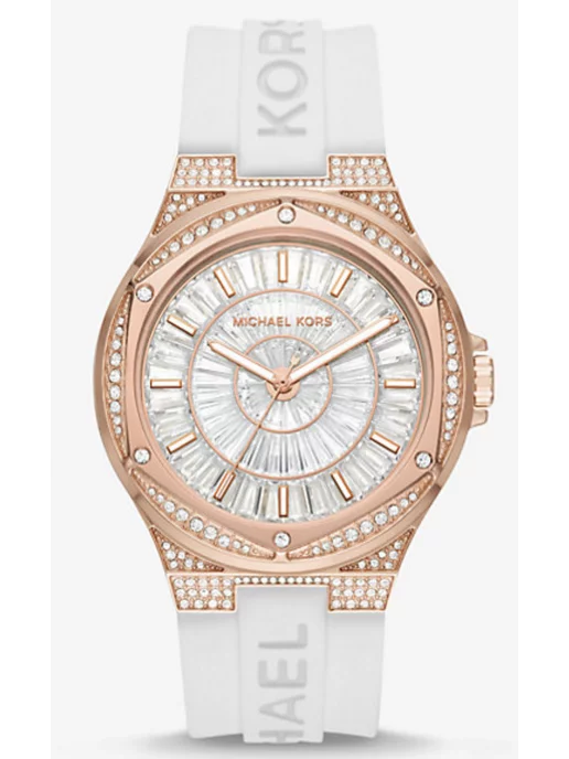 Michael Kors Lennox Three-Hand Crystals Dial White Silicone Strap Watch For Women - MK7248