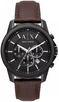 Armani Exchange Outerbanks Chronograph Black Dial Brown Leather Strap Watch For Men - AX1732