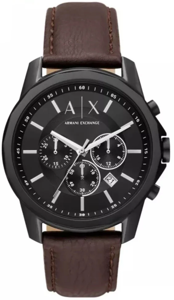 Armani Exchange Outerbanks Chronograph Black Dial Brown Leather Strap Watch For Men - AX1732