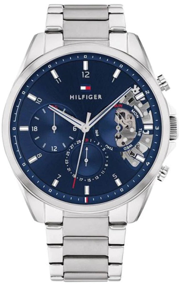 Tommy Hilfiger Baker Quartz Blue Dial Silver Steel Strap Watch For Men - 1710448