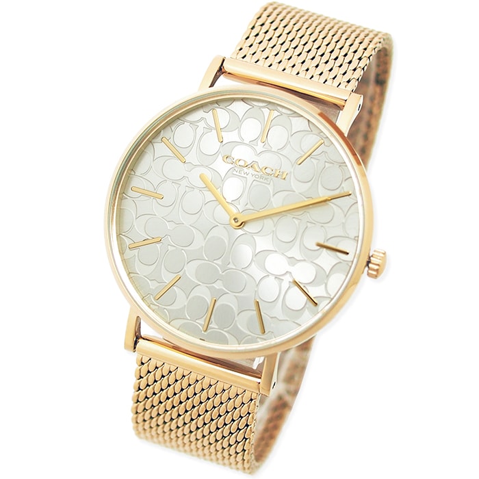 Coach Perry Silver Dial Gold Mesh Bracelet Watch for Women - 14503385