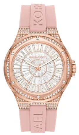 Michael Kors Lennox Three-Hand Analog White Dial Pink Silicone Strap Watch For Women - MK7334