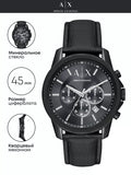 Armani Exchange Banks Chronograph Black Dial Black Leather Strap Watch For Men - AX1724