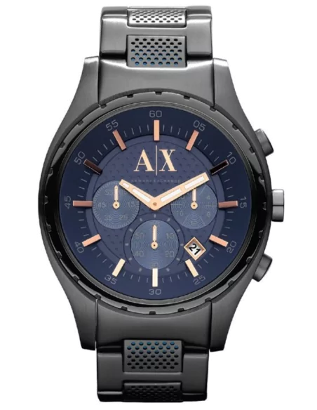 Armani Exchange Chronograph Blue Dial Grey Steel Strap Watch For Men - AX1166