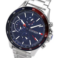 Tommy Hilfiger Bank Chronograph Blue Dial Silver Steel Strap Watch for Men - 1791718