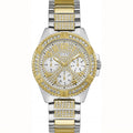 Guess Frontier Chronograph Crystals Gold Dial Two Tone Steel Strap Watch For Women - W1156L5