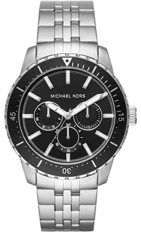 Michael Kors Cunningham Multifunction Black Dial Silver Steel Strap Watch For Men - MK7156