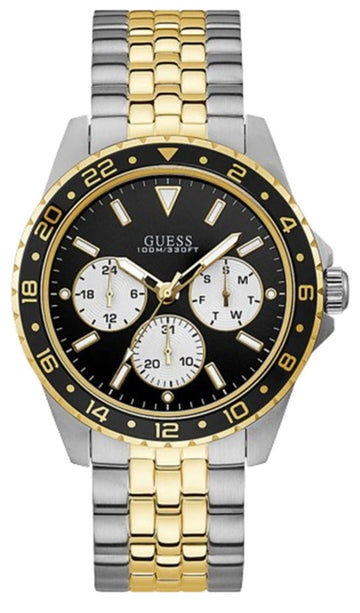 Guess Odyssey Black Dial Two Tone Steel Strap Watch For Men - W1107G6