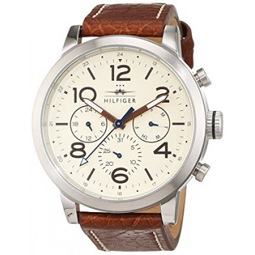 Tommy Hilfiger Jake Multifunction White Dial Brown Leather Strap Watch for Men - 1791230