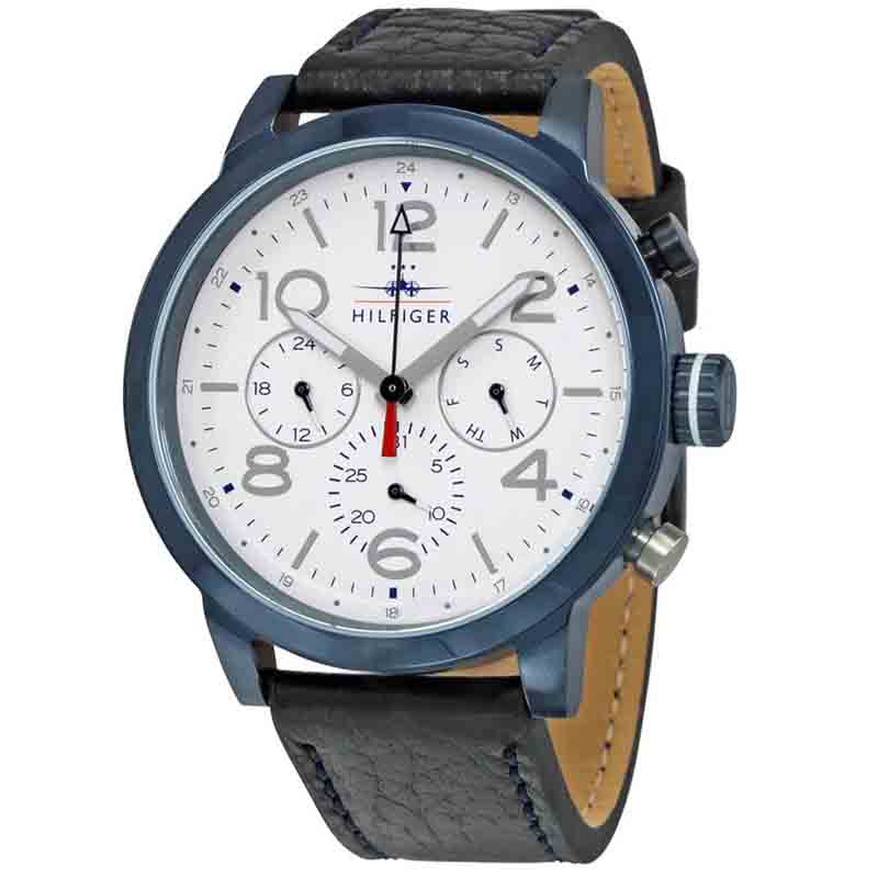 Tommy Hilfiger Jake Multi Function Quartz White Dial Black Leather Strap Watch for Men - 1791235