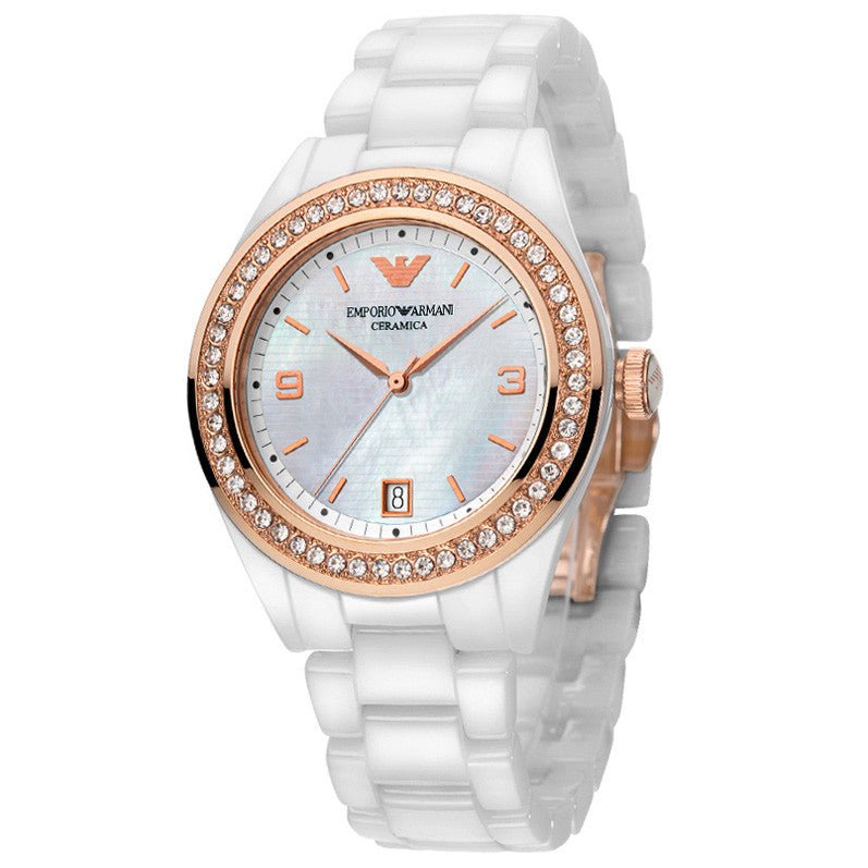 Emporio Armani Ceramica Mother of Pearl Dial White Ceramic Dial Watch For Women - AR1472