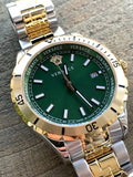 Versace Hellenyium Quartz Green Dial Two Tone Steel Strap Watch For Men - VE3A00720