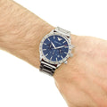 Emporio Armani Mario Chronograph Blue Dial Silver Steel Strap Watch For Men - AR11306