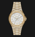 Michael Kors Lennox Three Hand Crystals White Dial Gold Steel Strap Watch For Women - MK6991