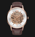 Emporio Armani Meccanico Automatic Silver Dial Brown Leather Strap Watch For Men - AR60039