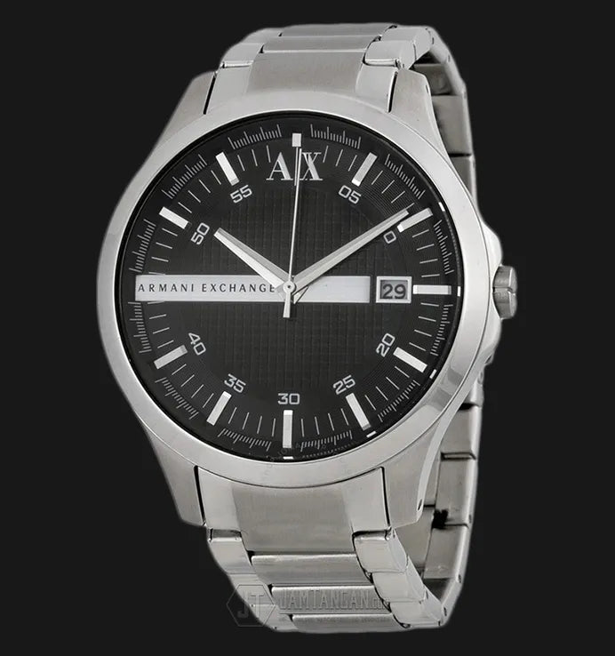 Armani Exchange Hampton Chronograph Black Dial Silver Steel Strap Watch For Men - AX2103