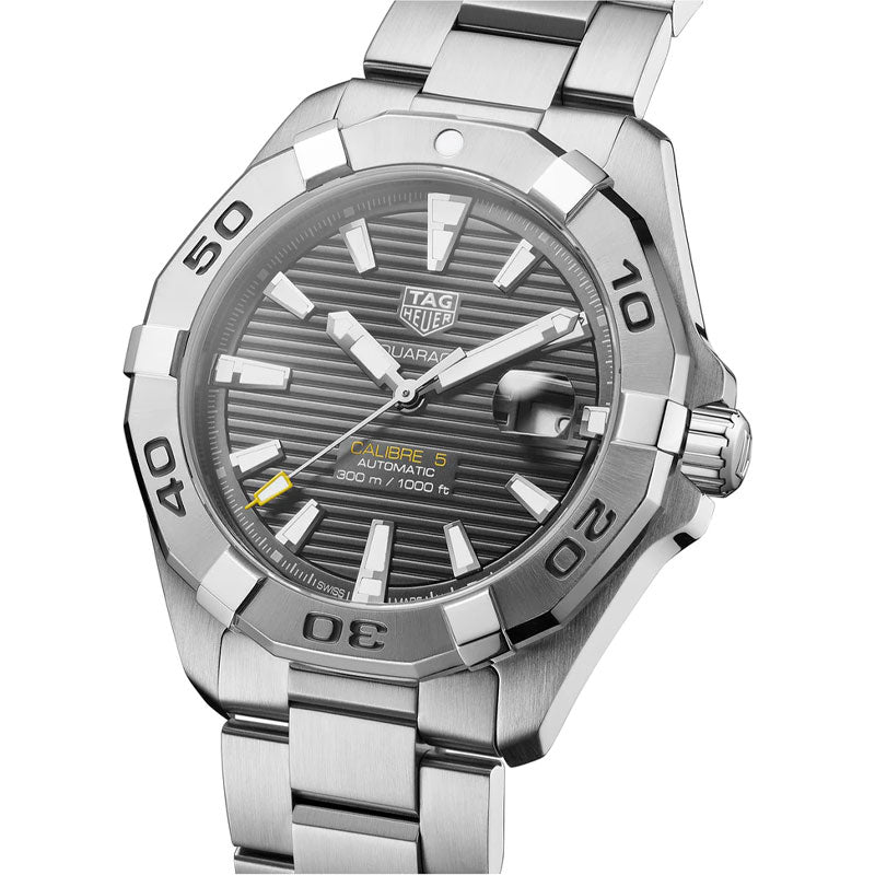 Tag Heuer Aquaracer Calibre 5 Grey Dial Silver Steel Strap Watch for Men - WBD2113.BA0928