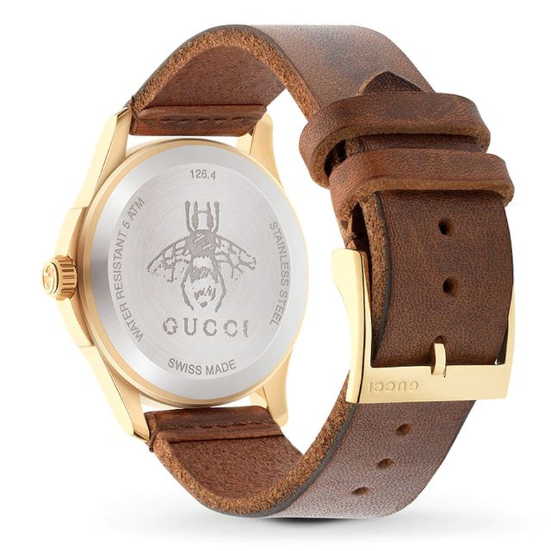 Gucci G Timeless Quartz Two Tone Dial Brown Leather Strap Watch For Men - YA126451B