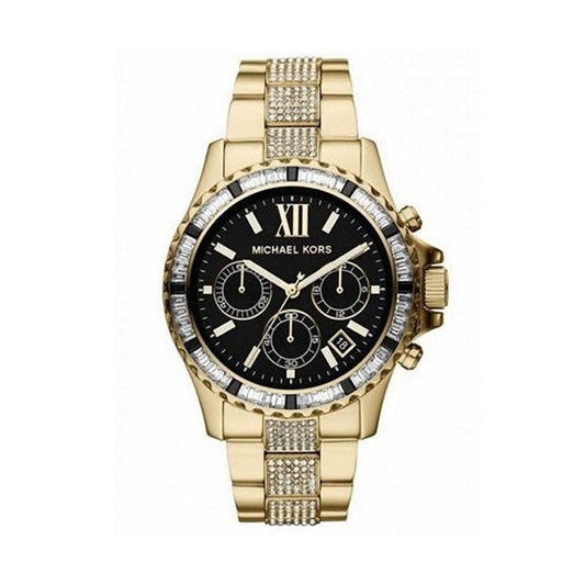 Michael Kors Everest Chronograph Black Dial Gold Steel Strap Watch For Women - MK5828