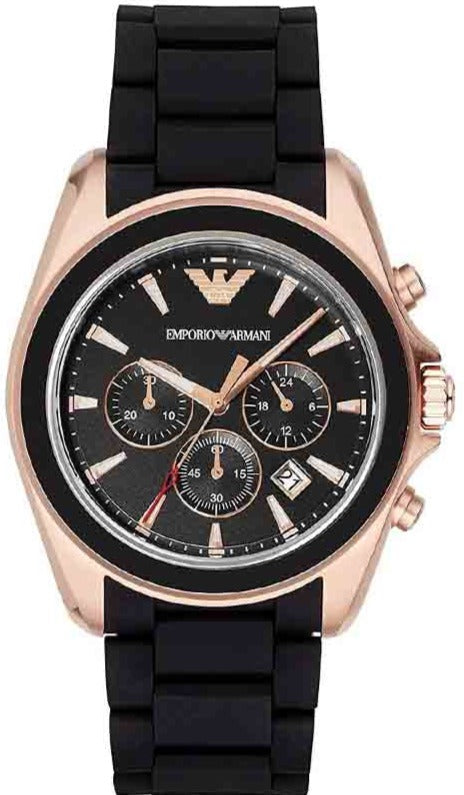 Emporio Armani Sigma Chronograph Black Dial Black SIlicon Strap Watch For Men - AR6066