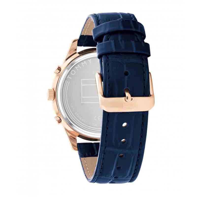 Tommy Hilfiger Weston Chronograph Quartz Blue Dial Blue Leather Strap Watch For Men - 1710503