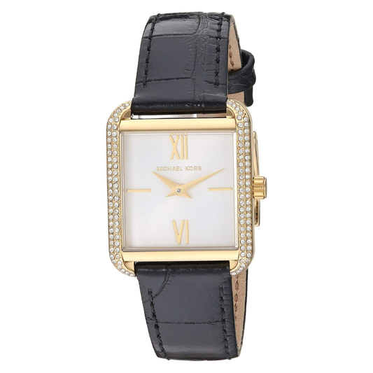 Michael Kors Lake Quartz White Dial Black Leather Strap Watch For Women - MK2762