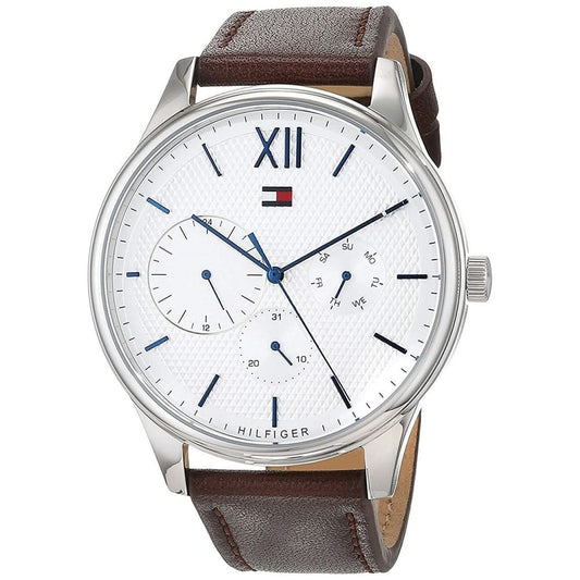 Tommy Hilfiger Damon Quartz White Dial Brown Leather Strap Watch for Men - 1791418