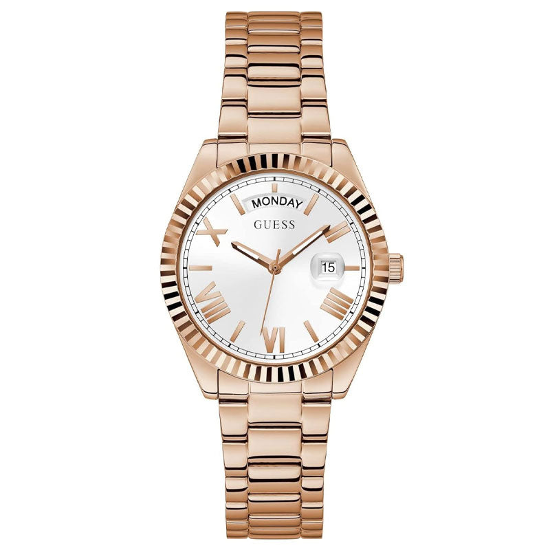 Guess Luna White Dial Rose Gold Steel Strap Watch for Women - GW0308L3