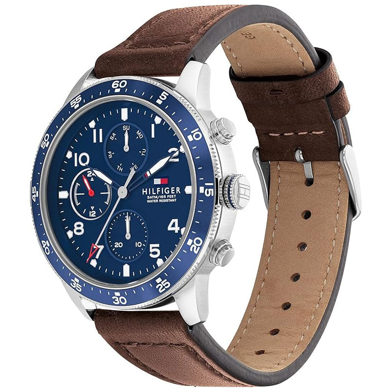 Tommy Hilfiger Jimmy Chronograph Quartz Blue Dial Brown Leather Strap Watch For Men - 1791946