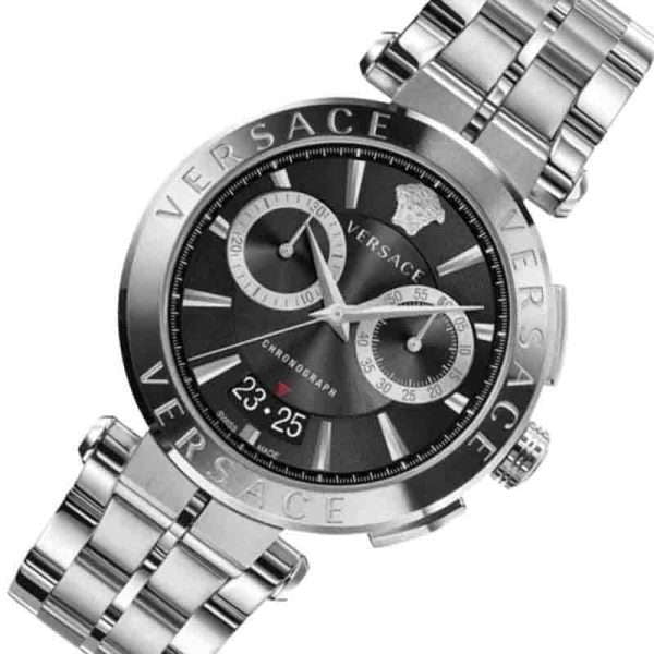 Versace Quartz Black Dial Silver Steel Strap Watch For Men - VBR080018