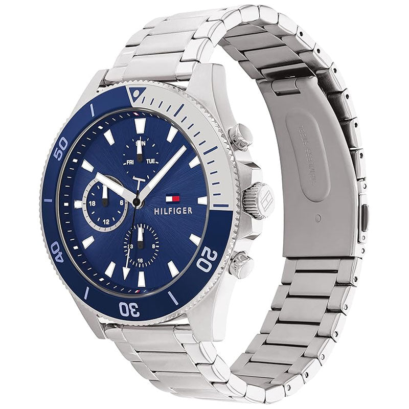 Tommy Hilfiger Larson Chronograph Blue Dial Silver Steel Strap Watch For Men - 1791917