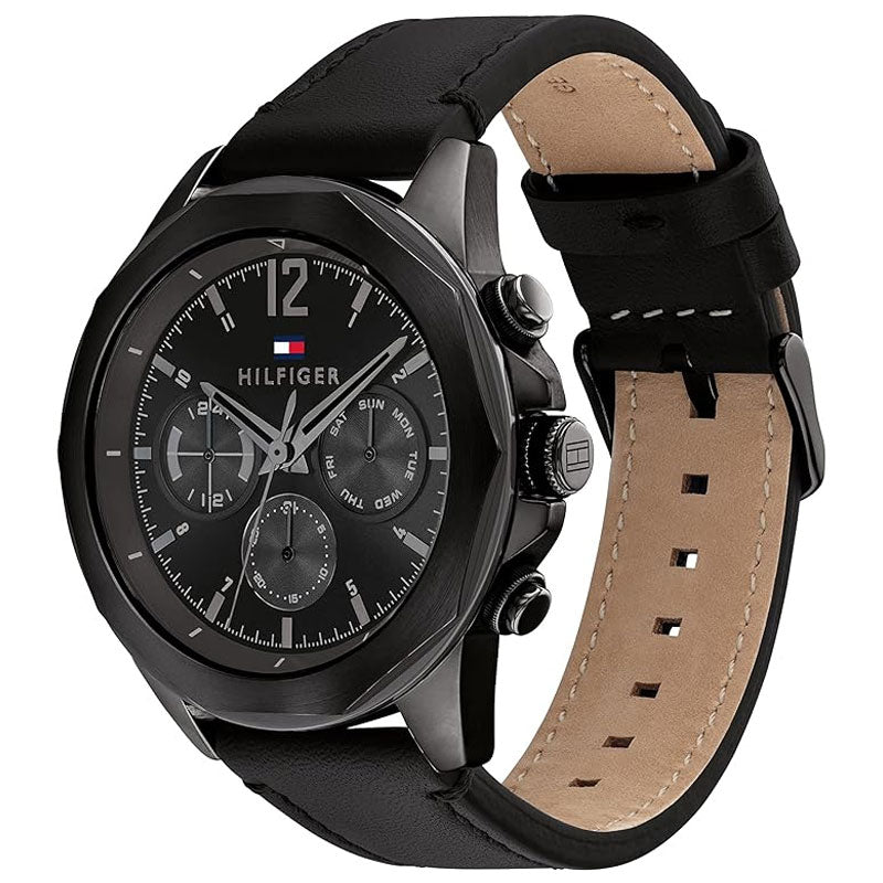 Tommy Hilfiger Lars Chronograph Black Dial Black Leather Strap Watch For Men - 1792062