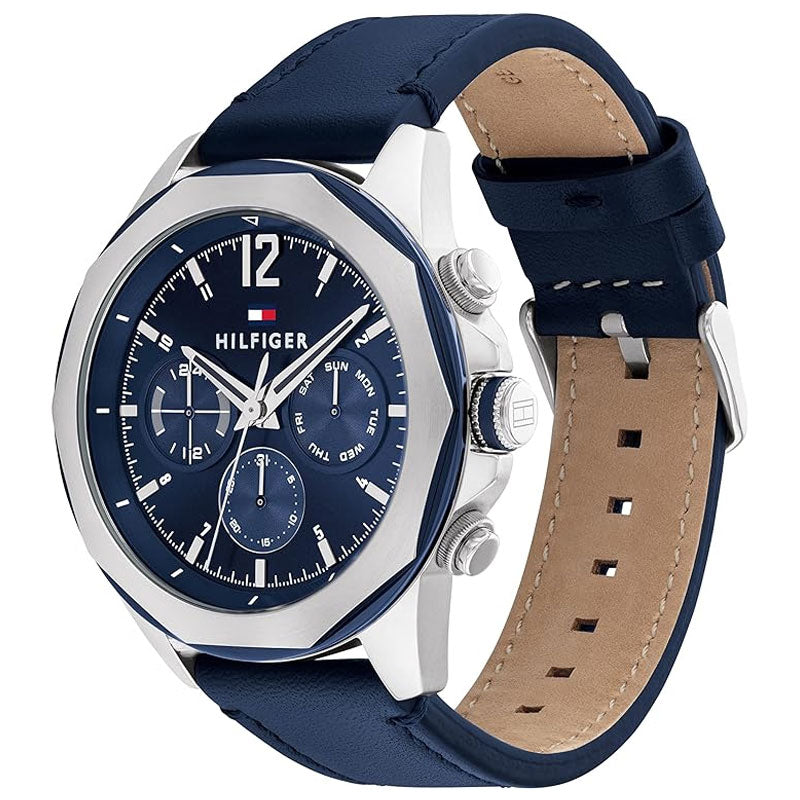 Tommy Hilfiger Lars Chronograph Blue Dial Blue Leather Strap Watch For Men - 1792063