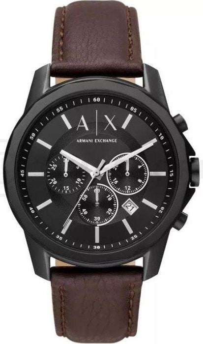 Armani Exchange Outerbanks Chronograph Black Dial Brown Leather Strap Watch For Men - AX1732