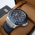 Guess Rigor Multifunction Chronograph Blue Dial Blue Leather Strap Watch For Men - W0040G7