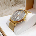 Versace V Circle Quartz Gold Dial Gold Mesh Bracelet Watch For Men - VBQ070017