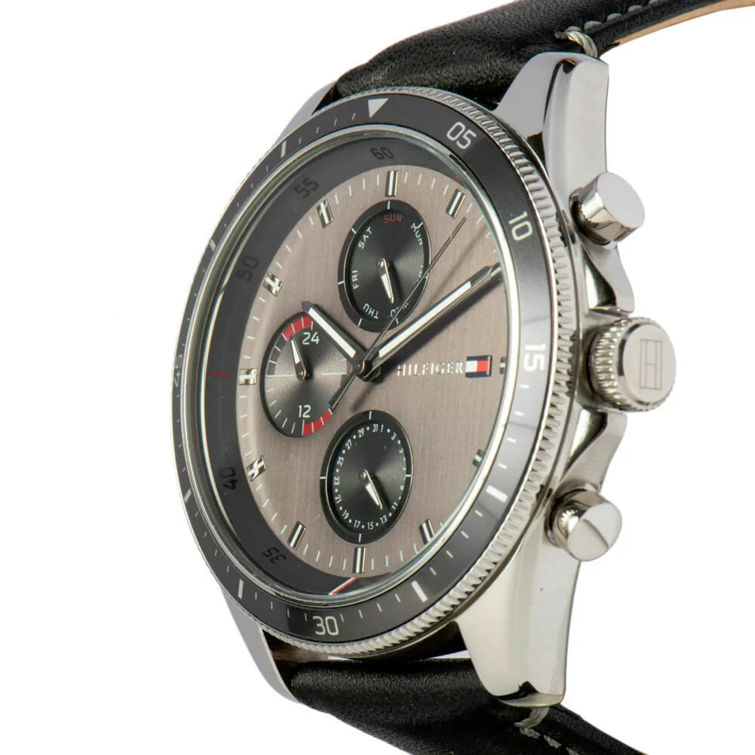 Tommy Hilfiger Parker Chronograph Quartz Grey Dial Black Leather Strap Watch For Men - 1791838