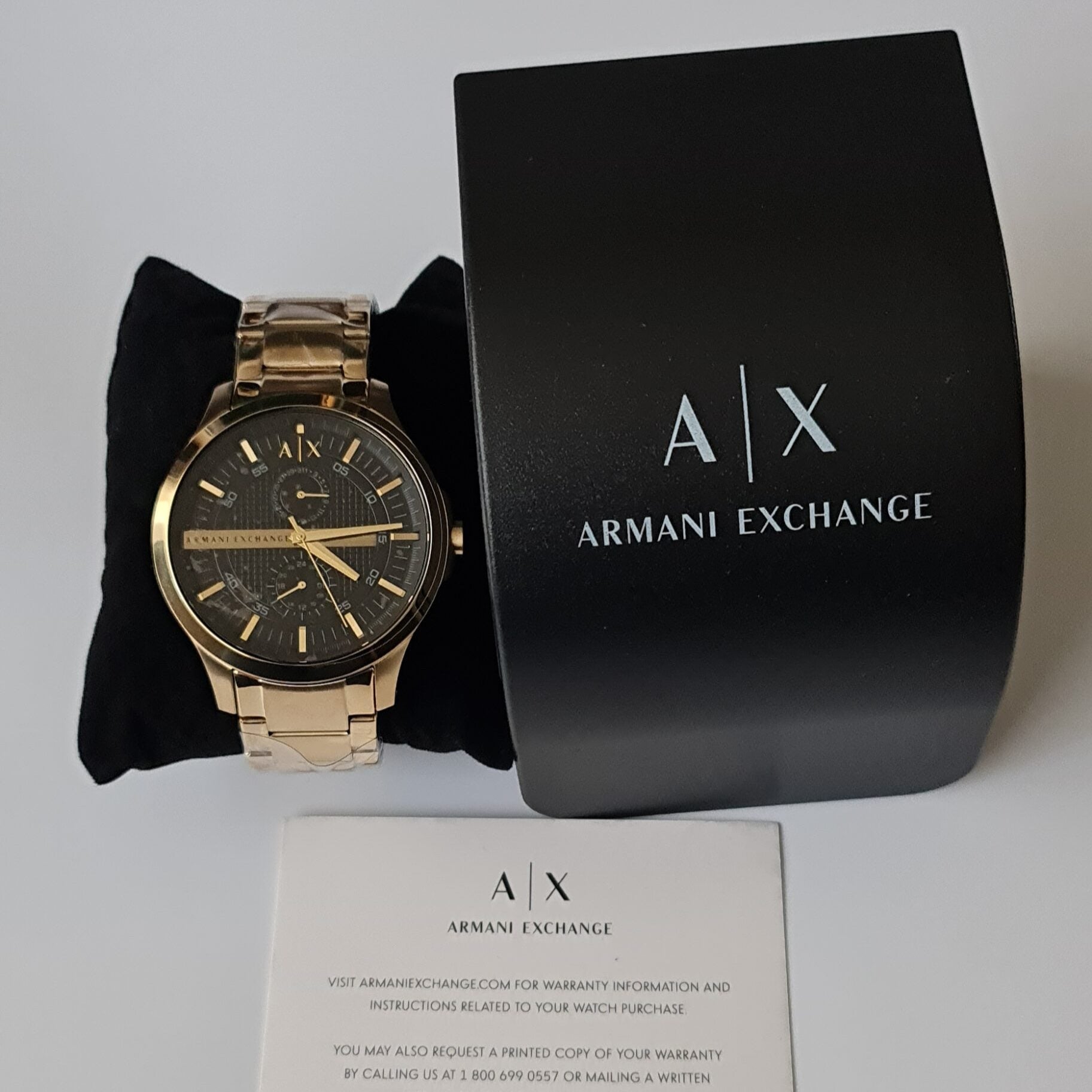 Armani Exchange Hampton Chronograph Black Dial Gold Steel Strap Watch For Men - AX2122