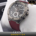 Guess Headline Multifunction Grey Dial Burgundy Silicone Strap Watch For Men - GW0571G4